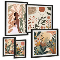 BILDER SET 5er Set - 50x50 cm & 20x30 cm & 40x60 cm Schwarzer Rahmen - Pflanzenmotive in Farben - Schwarz, Kunststoff (40/60cm) - TULUP