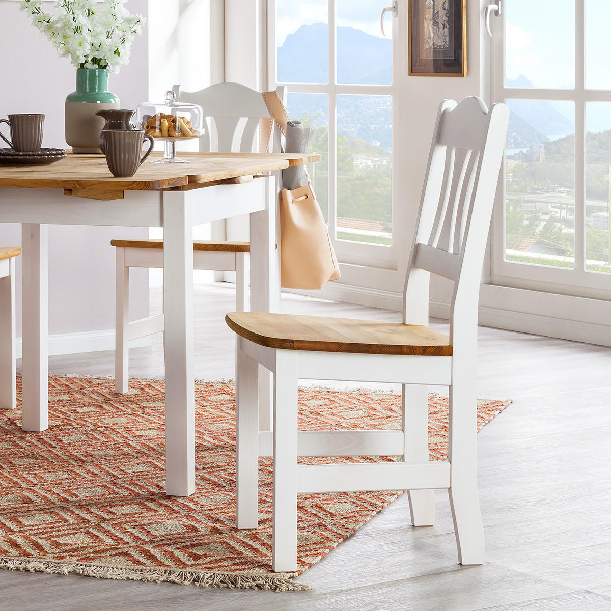 ESSZIMMERSTUHL - Kiefer massiv, 2er-Set - Braun/Weiß, Holz (44/92/45cm) - home24