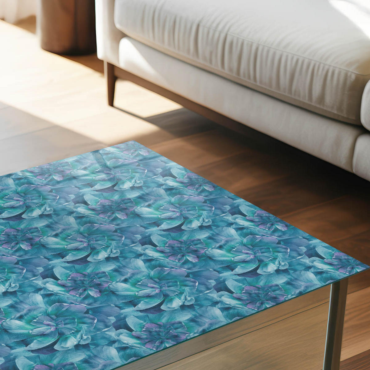 TISCHPLATTE 50x50 cm – Blumenmosaik - Schwarz, Glas (0.4/50/50cm) - Wallfluent