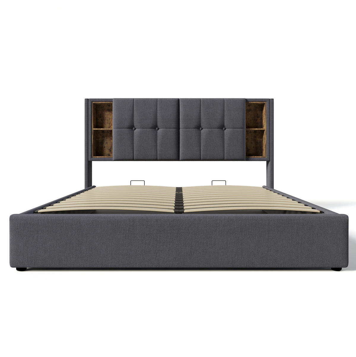 POLSTERBETT 180/200 cm Grau mit Stauraum, kabelloses Laden und USB ohne Matratze - Grau, Textil (180/200cm) - MIVRAY