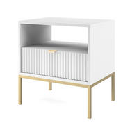 NACHTTISCH 54 cm Galla mit Schublade, Geriffelte Fronten, Weiß + Gold - Goldfarben/Weiß, Holz (54/56/39cm) - Emporius