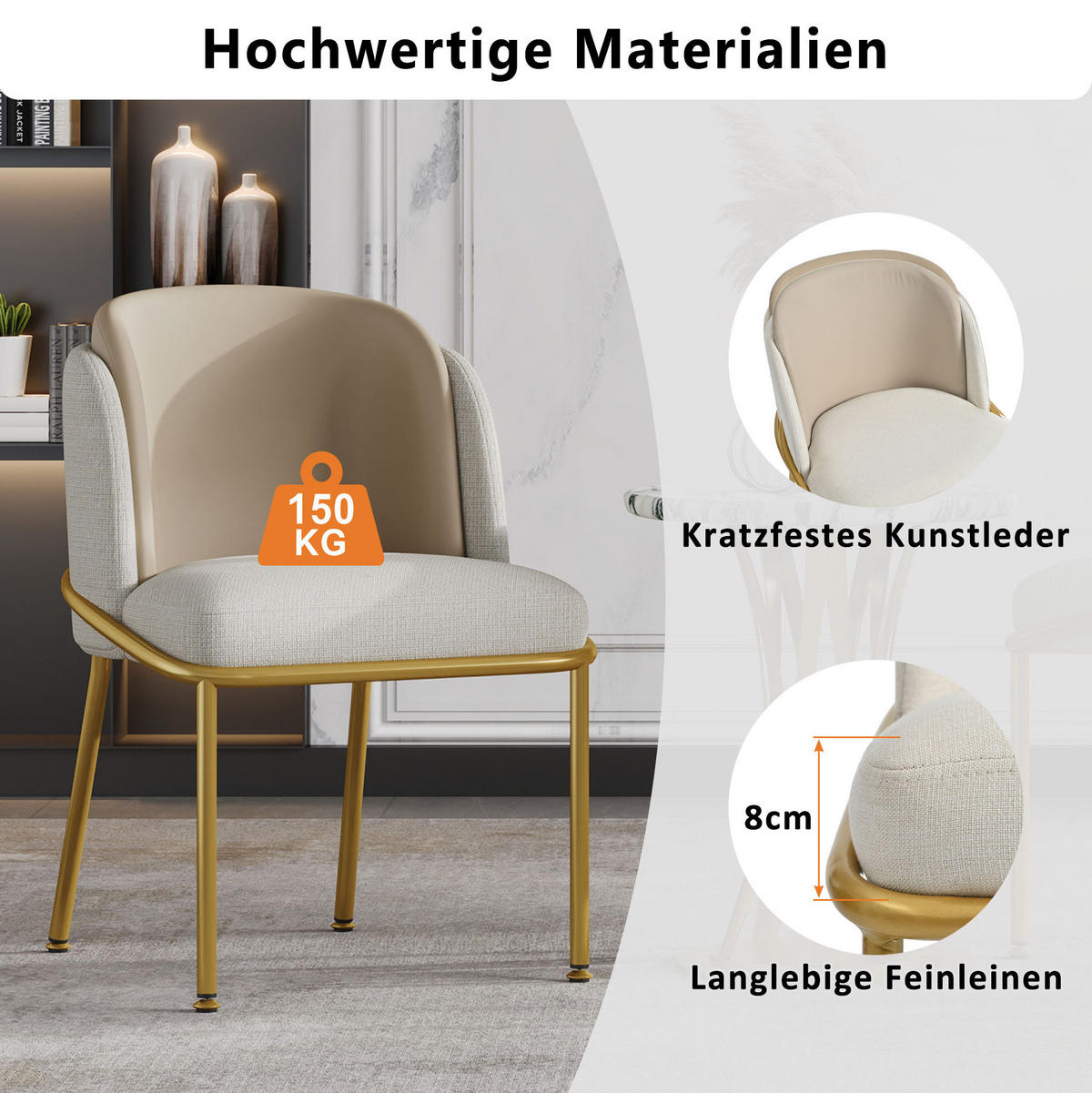 STUHL 4er-Set mit verstellbaren Füßen Sitzfläche 44,5x50,8 cm Beige - Beige, Metall (55/85/55.2cm) - Meubliv