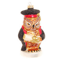 CHRISTBAUMSCHMUCK Eule Universitätsprofessor Braun 11cm (Glas / 1 Stk.) - Braun, Glas (6/11/5cm) - Krebs Glas Lauscha