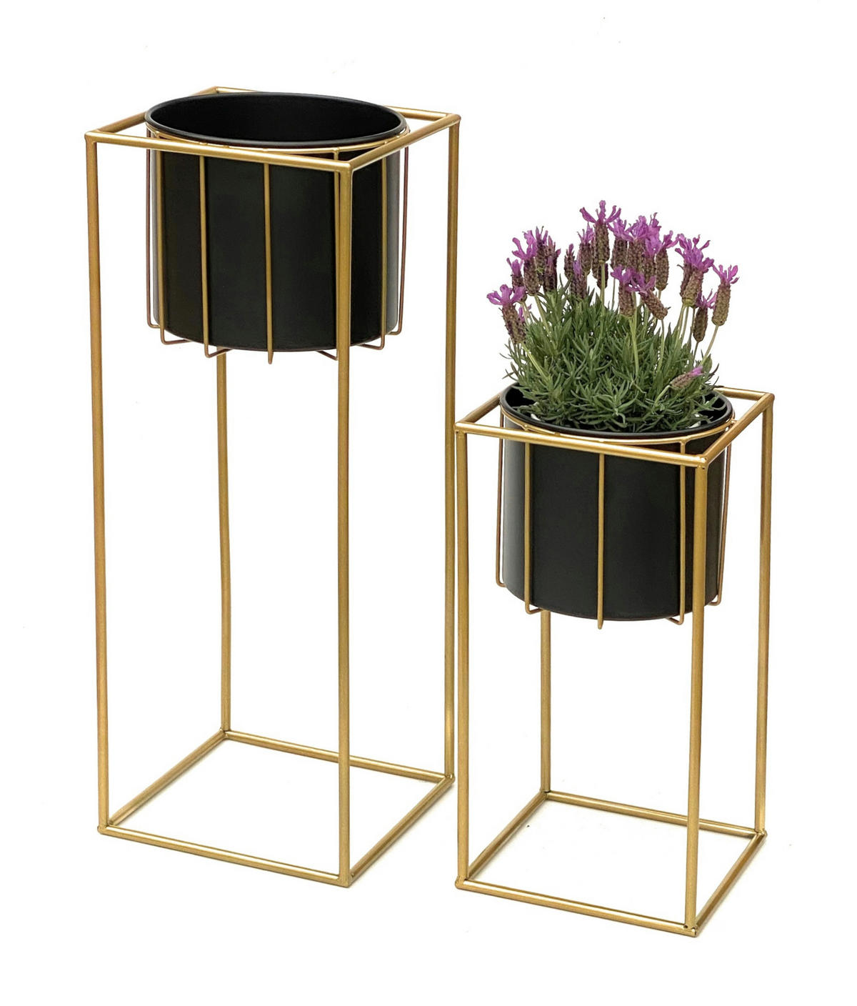 BLUMENSTÄNDER mit Übertopf 2er-Set Gold/Schwarz 45-70 - Gelb, Metall (24/45/24cm) - DanDiBo