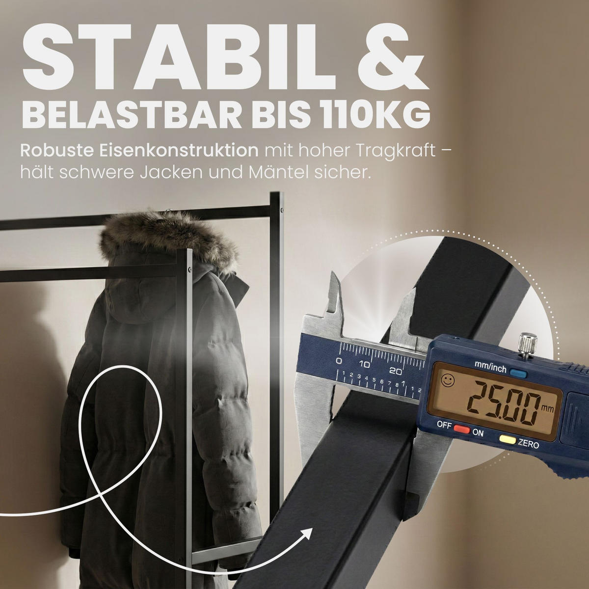 KLEIDERSTÄNDER 150x38x120-schwarz-Metall - Schwarz, Metall (150/160/62cm) - CLP