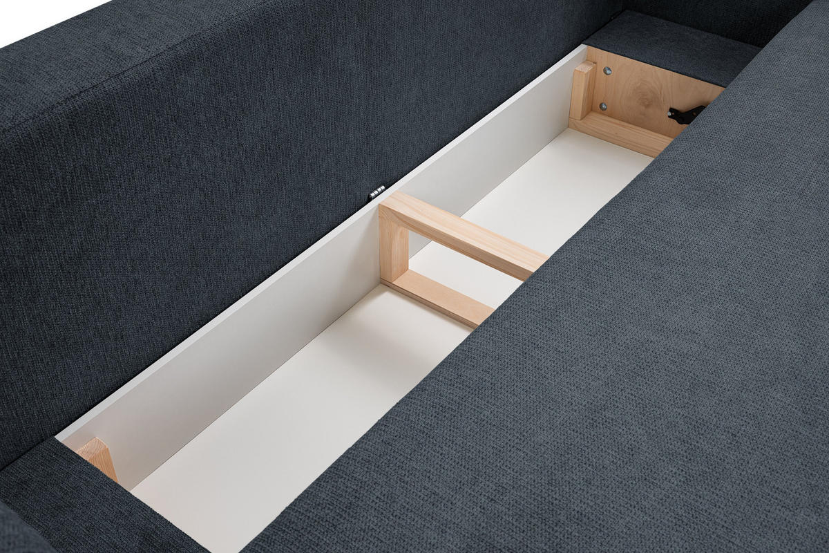 BETTSOFA AMICO Blau Geflochtener Stoff mit Schlaffunktion - Blau, Holz (238/86.5/101cm) - MASSENO