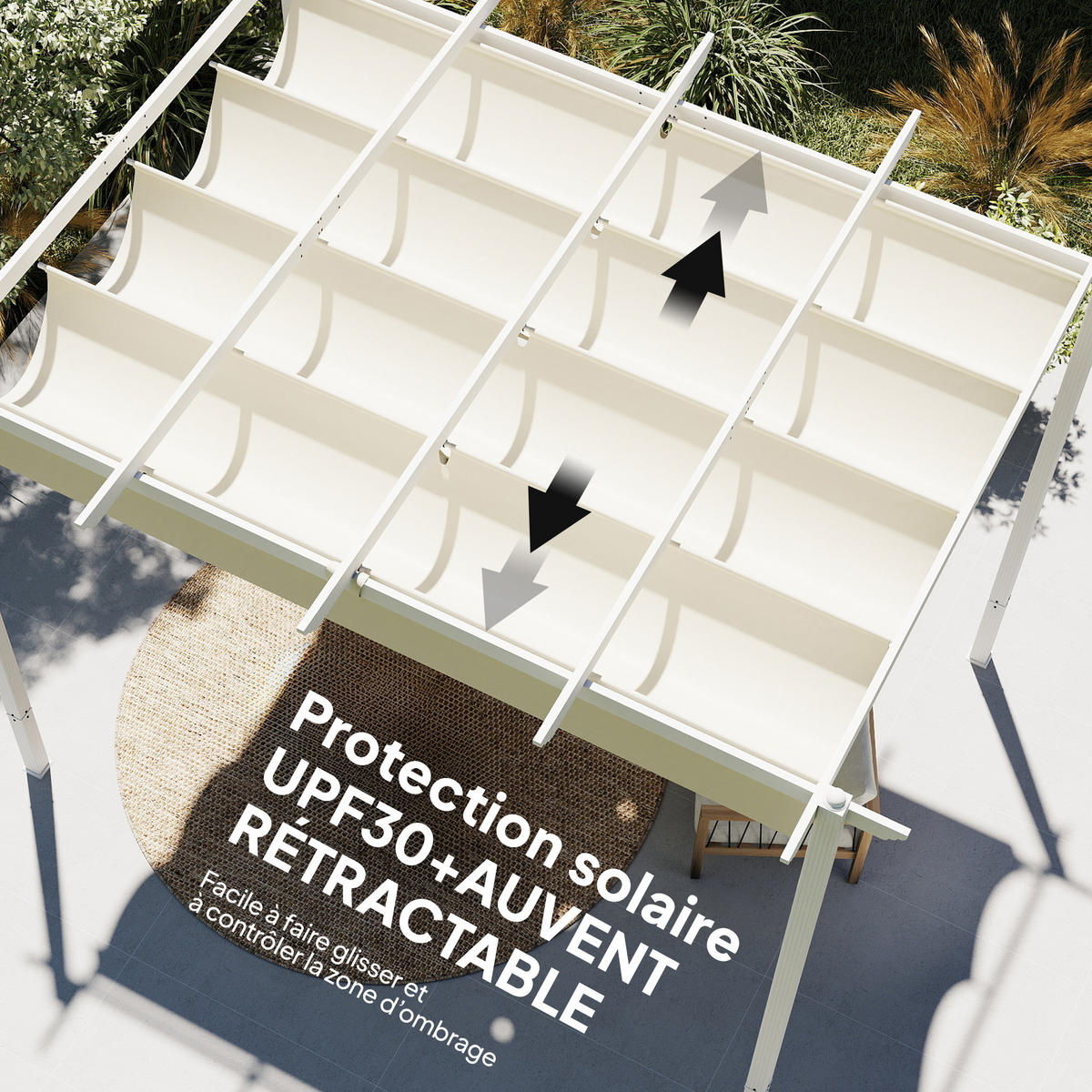 PERGOLA DE-12727 390/297/227 cm ausziehbar mit Magnet und Drainage Beige - Beige, Metall (297/227/390cm) - ComfortXL