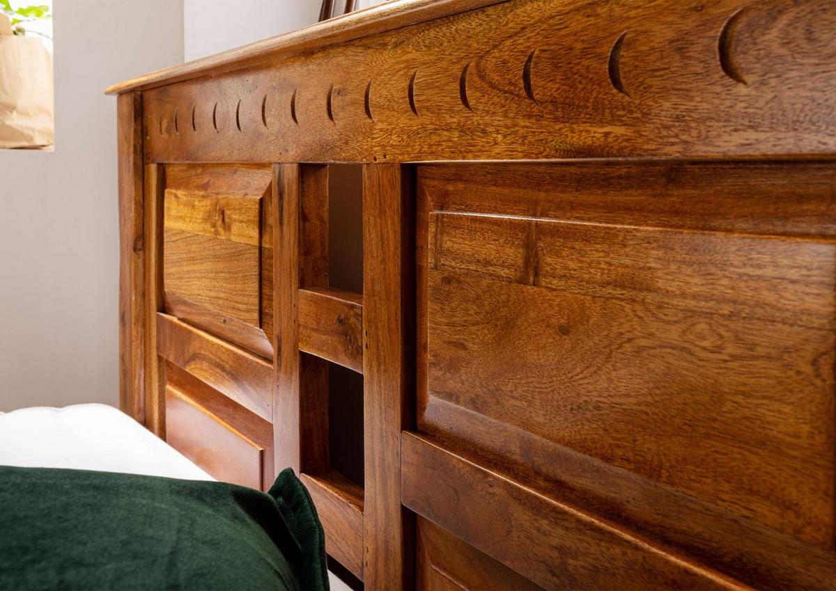 BETT Massivholz Akazie 140 x 200 x 90 hellbraun OXFORD #0251 - Braun, Holz (140/200cm) - Massivmoebel24
