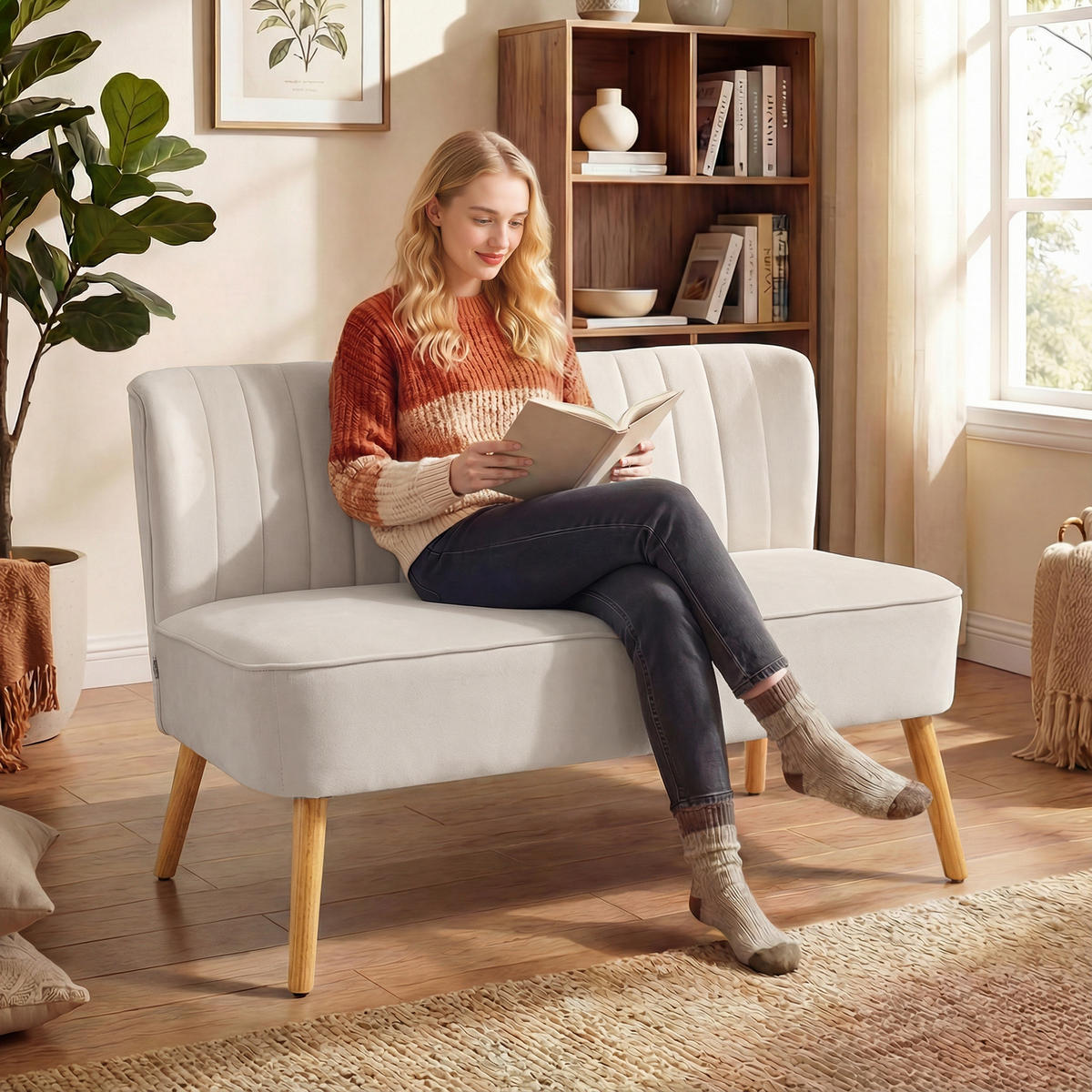 2-SITZER Sofa Creme 117.0/56.5/77.0 cm - Creme, Textil (56.5/77/117cm)
