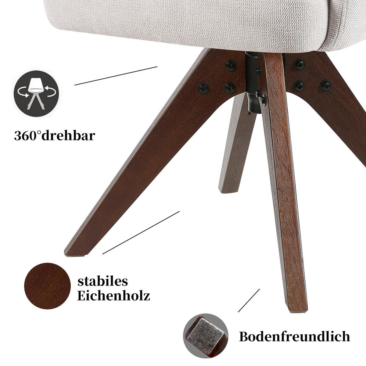 ARMLEHNSTUHL Mika-Juna 2er-Set - Nussbaumfarben/Creme, Eichenholz/Holz (59/94/66cm) - DUBI Möbel