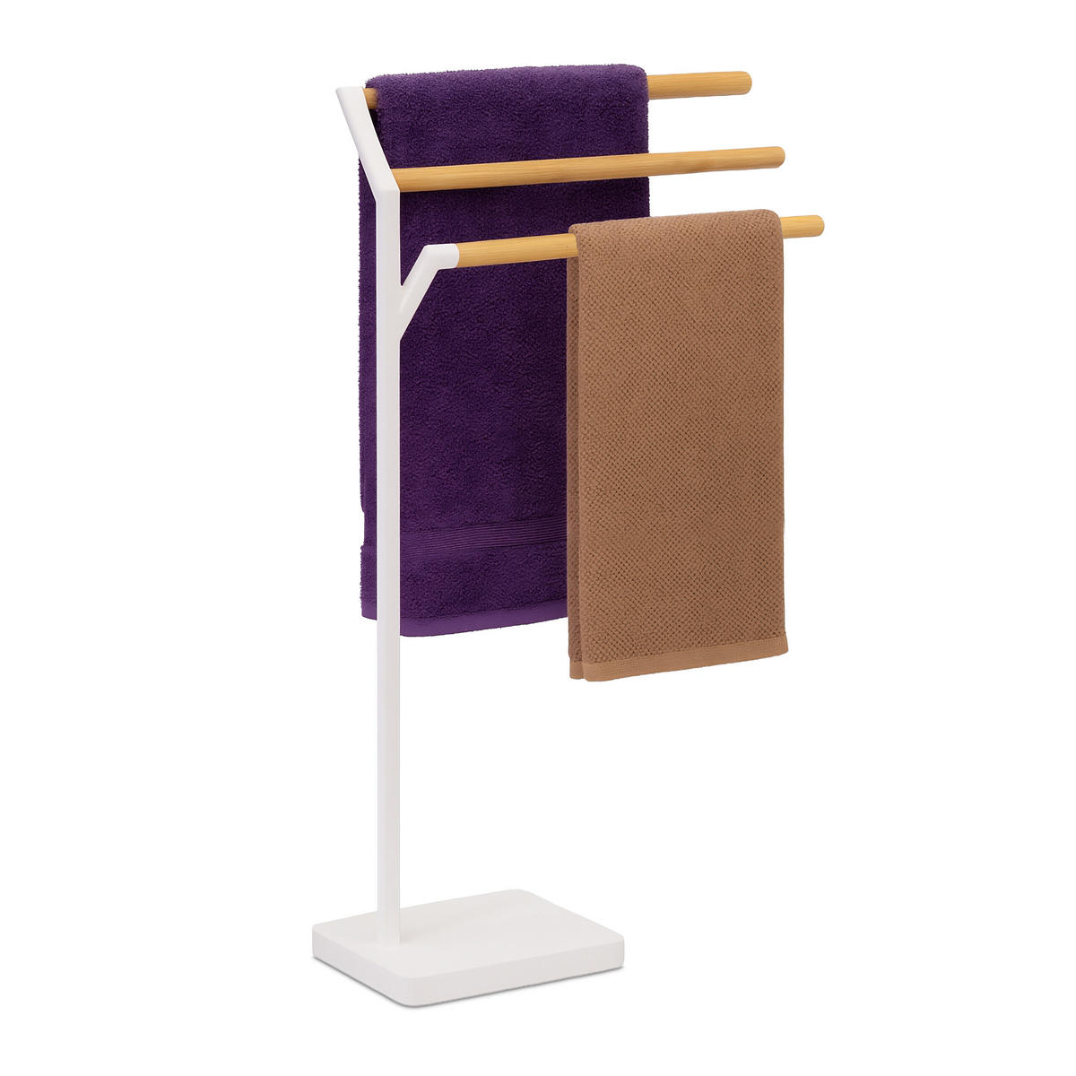 STOJAN na osušky - bílá, kov/dřevo (38.5/75/18cm) - Relaxdays
