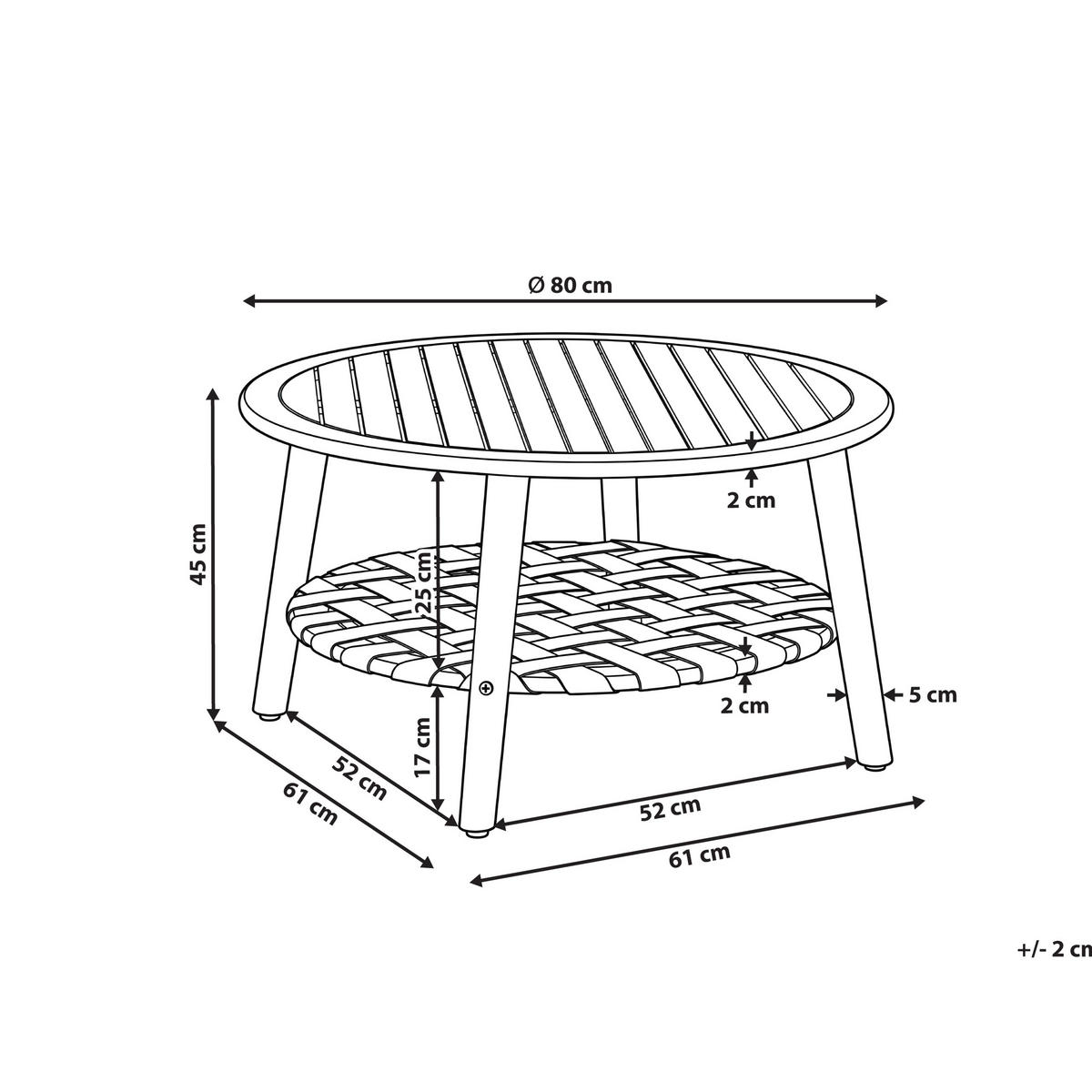 OUTDOOR-COUCHTISCH mit Ablage 80/80 cm Akazienholz Braun Milzano - Braun, Holz (80/80/45cm) - Beliani