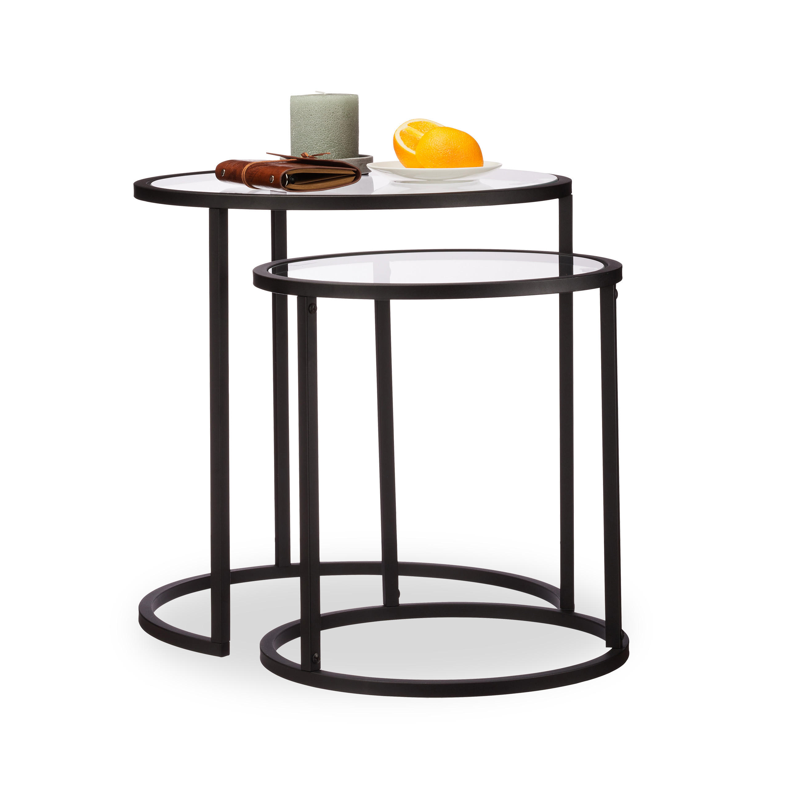 2XBEISTELLTISCH - Multicolor, Glas/Metall (50/50/50.5cm) - Relaxdays