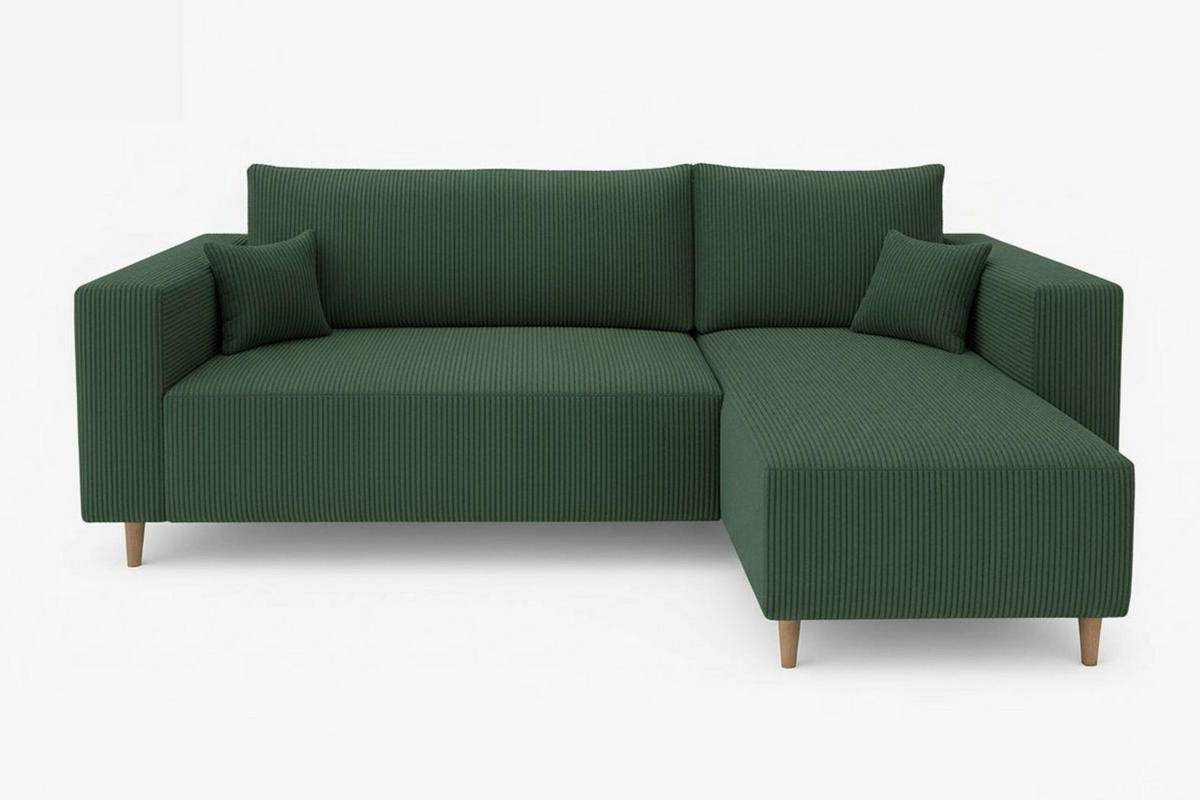 ECKSOFA RIO mit Schlaffunktion und Bettkasten, Farbe: Grün, Cordstoff, Ottomane Universal - Grün, Textil (249/142cm) - Marpur
