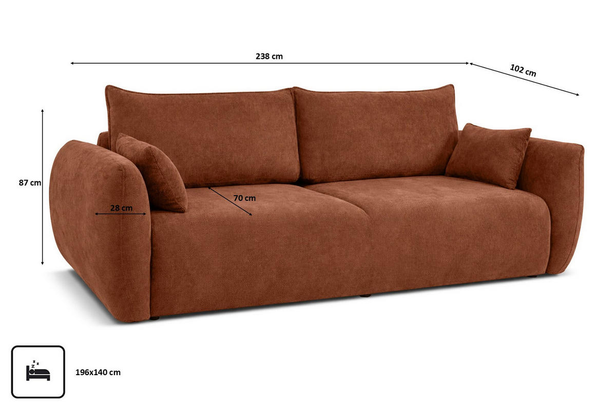 SOFA Mit Schlaffunktion Und Bettkasten, Veloursstoff Salvador, Dunkelbraun, Zephira - Dunkelbraun, Holz (238/87/102cm) - Kaiser Möbel