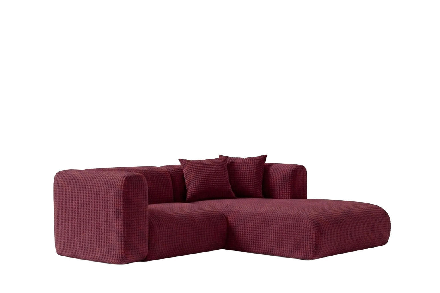 ECKSOFA L-Form mini, Chenille-Stoff Cremona, Rotwein, Rechts, GRETA - Weinrot, Holz (226/179cm) - Kaiser Möbel