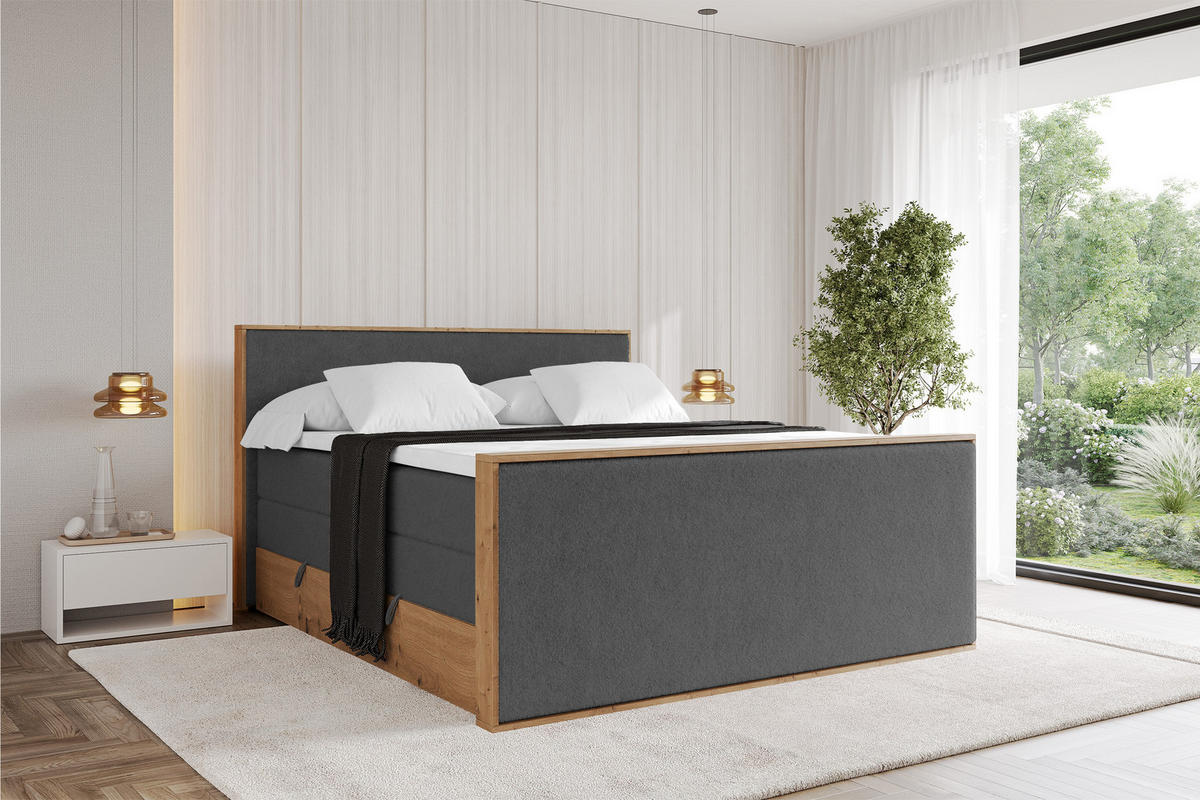 BOXSPRINGBETT LOLLI9 -Z-KING 200x200 - H3/H4 Dunkelgrau - Graphitfarben, Holzwerkstoff (200/200cm) - ALTDECOR
