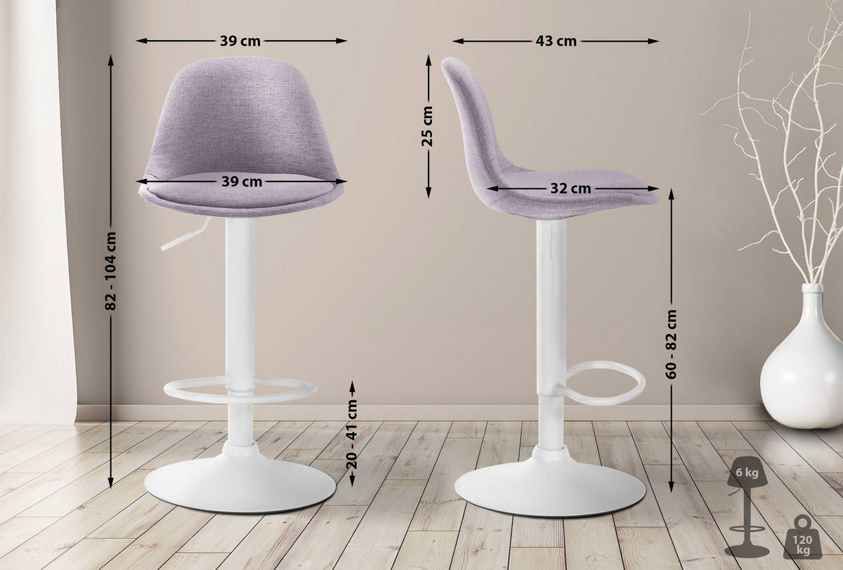 BARHOCKER Stoff grau - Weiß/Grau, Textil/Metall (39/82/43cm) - CLP