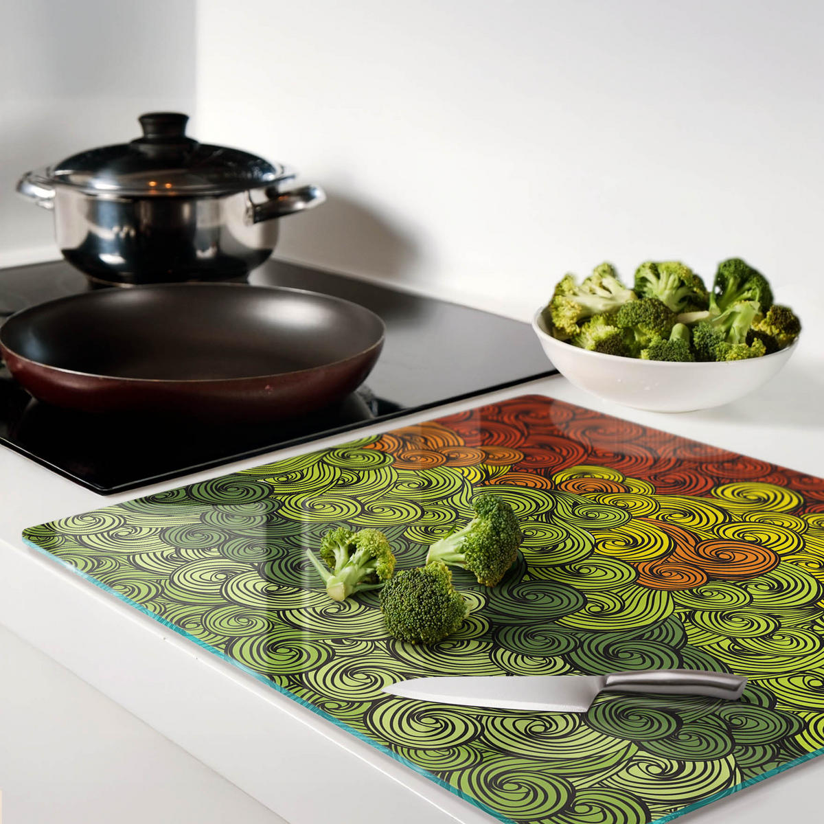 GLASPLATTE 60x52 cm Bunte Wellen - Hellgrau/Braun, Glas (60/0.4/52cm) - TULUP