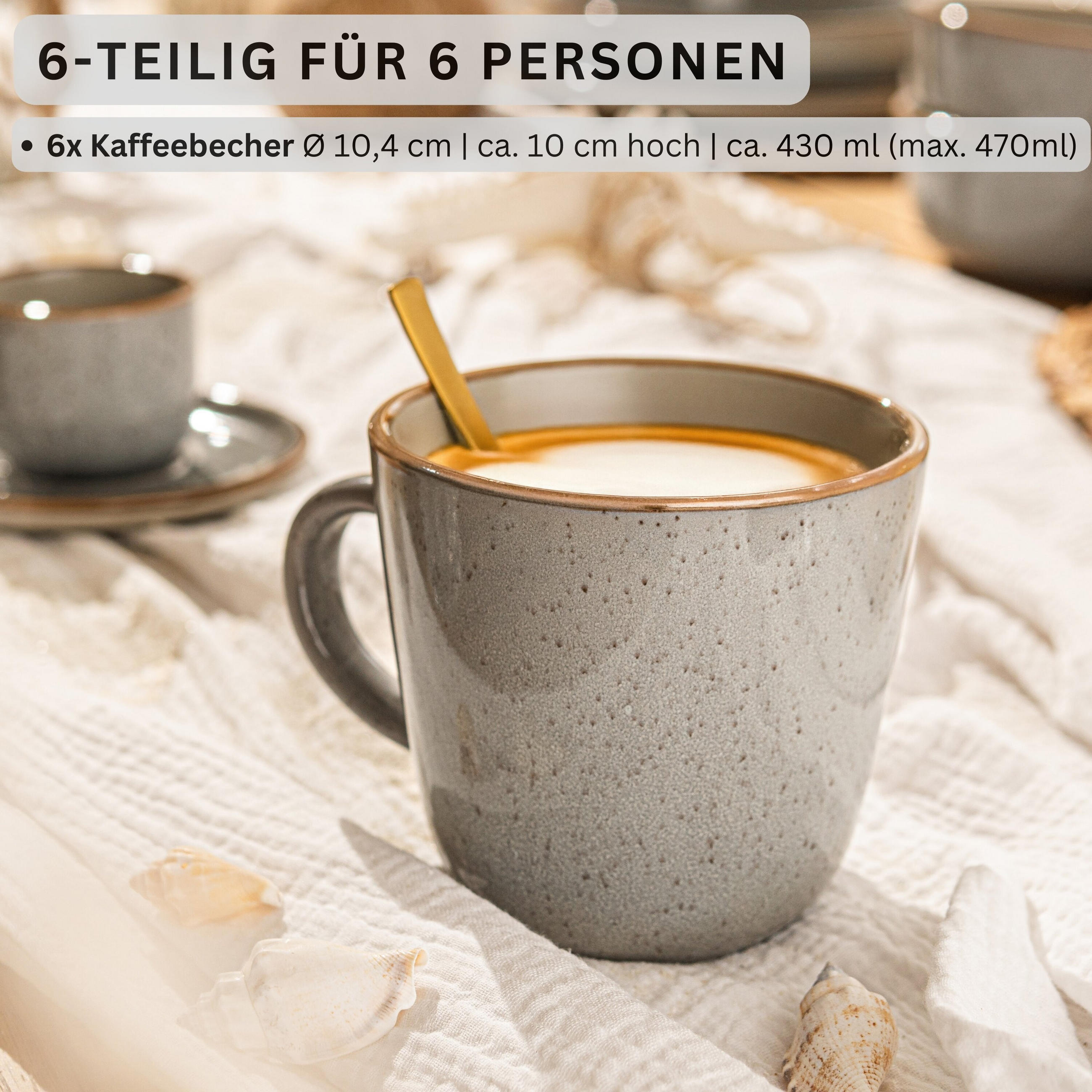 KAFFEEBECHER RIO PERLGRAU - 6 teilig aus Steingut - Grau, Stein (0.43L) - Sänger