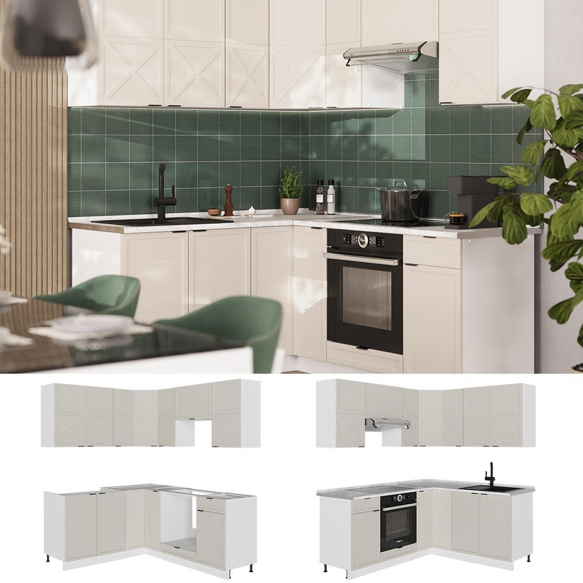 ECKKÜCHE Fame-Line, GrauBeige/Weiß, 190 x 160 cm ohne Arbeitsplatte - Greige/Weiß, Holzwerkstoff (190/206.8/51.6cm) - Vicco