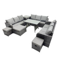 GARTENMÖBELSET mit ESSTISCH, 3-SITZER SOFA Polyrattan 12-Sitzer - Dunkelgrau/Grau, Glas/Kunststoff - Fimous