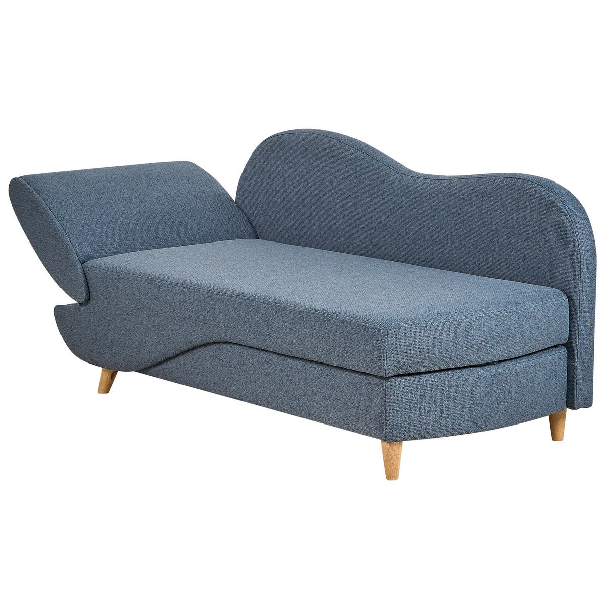 CHAISELONGUE Leinenoptik dunkelblau mit Bettkasten linksseitig Meri - Blau/Hellbraun, Textil (156/73/69cm) - Beliani