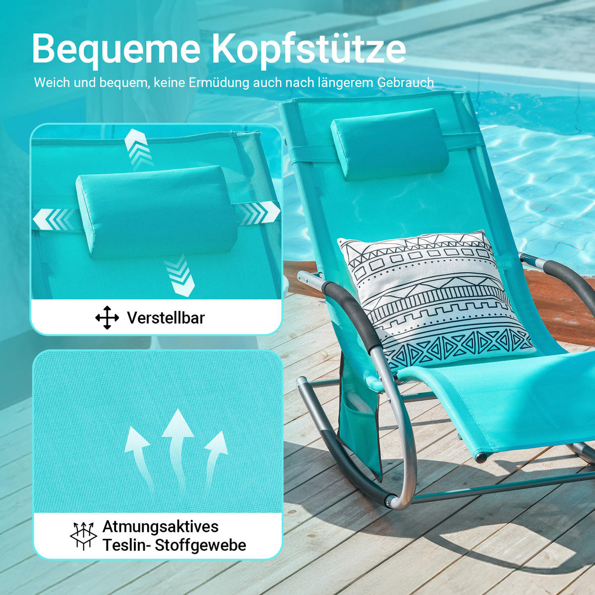 SONNENLIEGE 2er Set Blau - Türkis, Metall (63/83/150cm) - SoBuy
