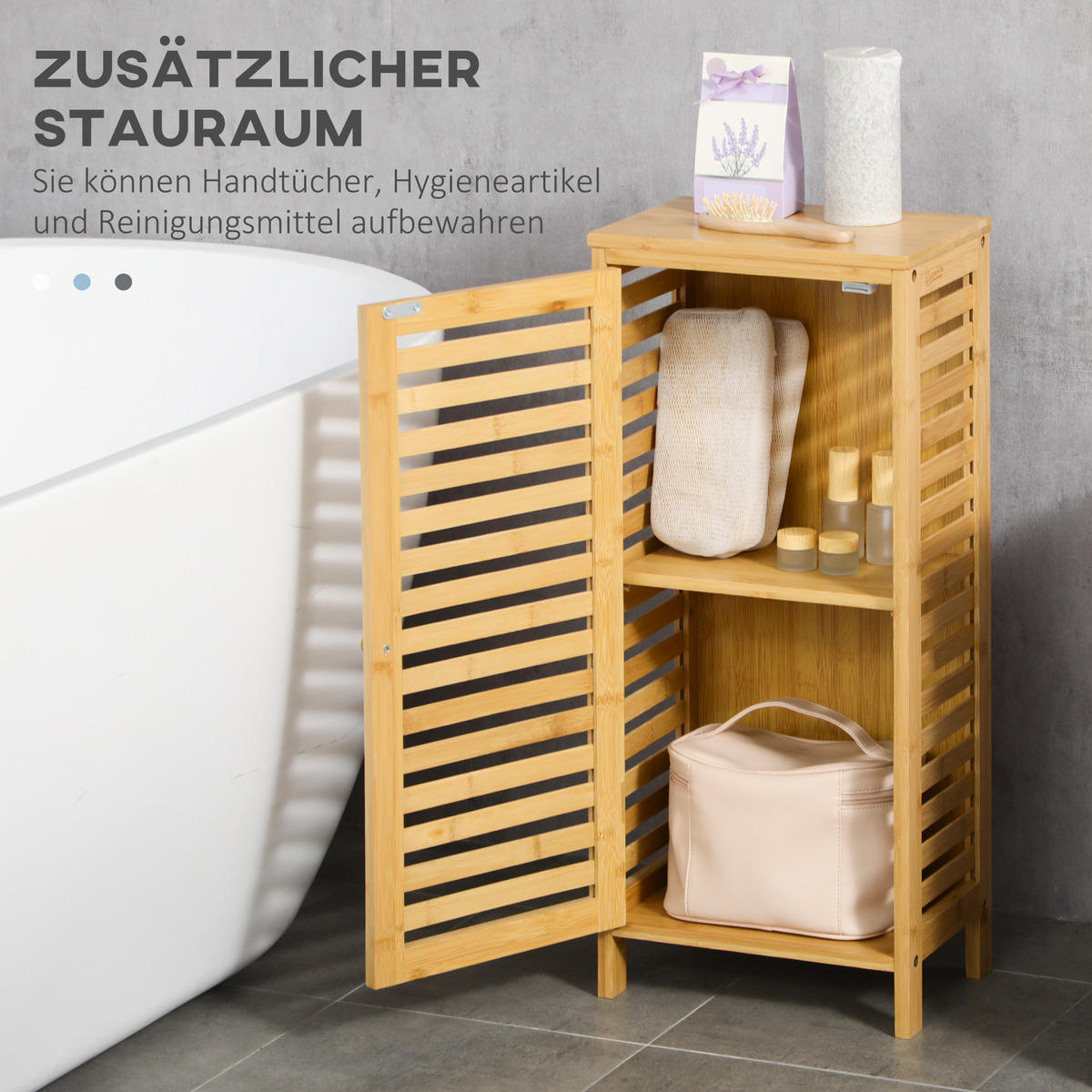 BADSCHRANK mit Lamellentür, 2 Fächern, für Badezimmer, Wohnzimmer, Natur - Naturfarben, Holz (19.9/70/30cm) - Kleankin