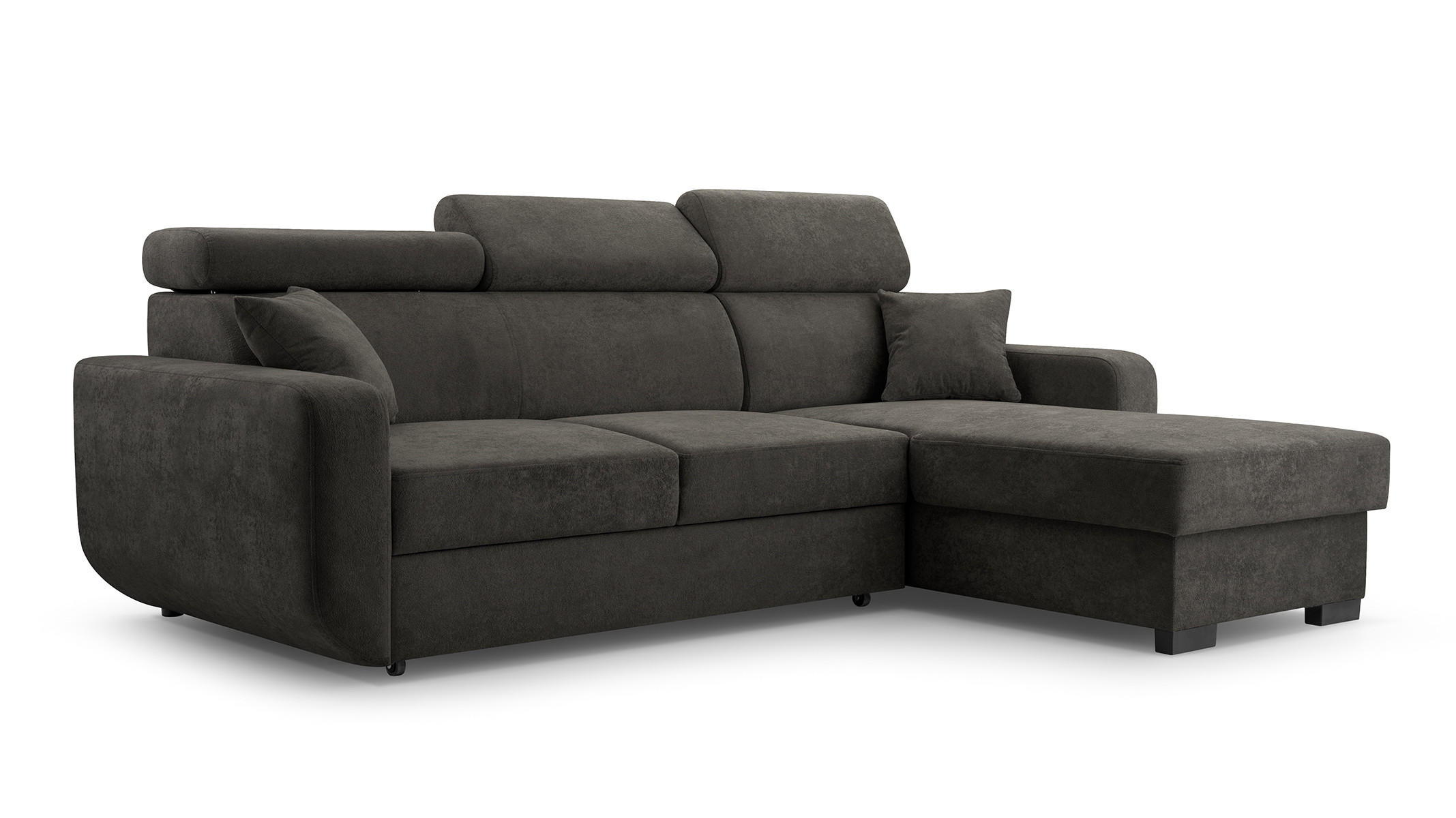 ECKSOFA CASTELLO Grau Plüsch-Stoff mit Schlaffunktion - Grau, Holz (236/165cm) - MASSENO
