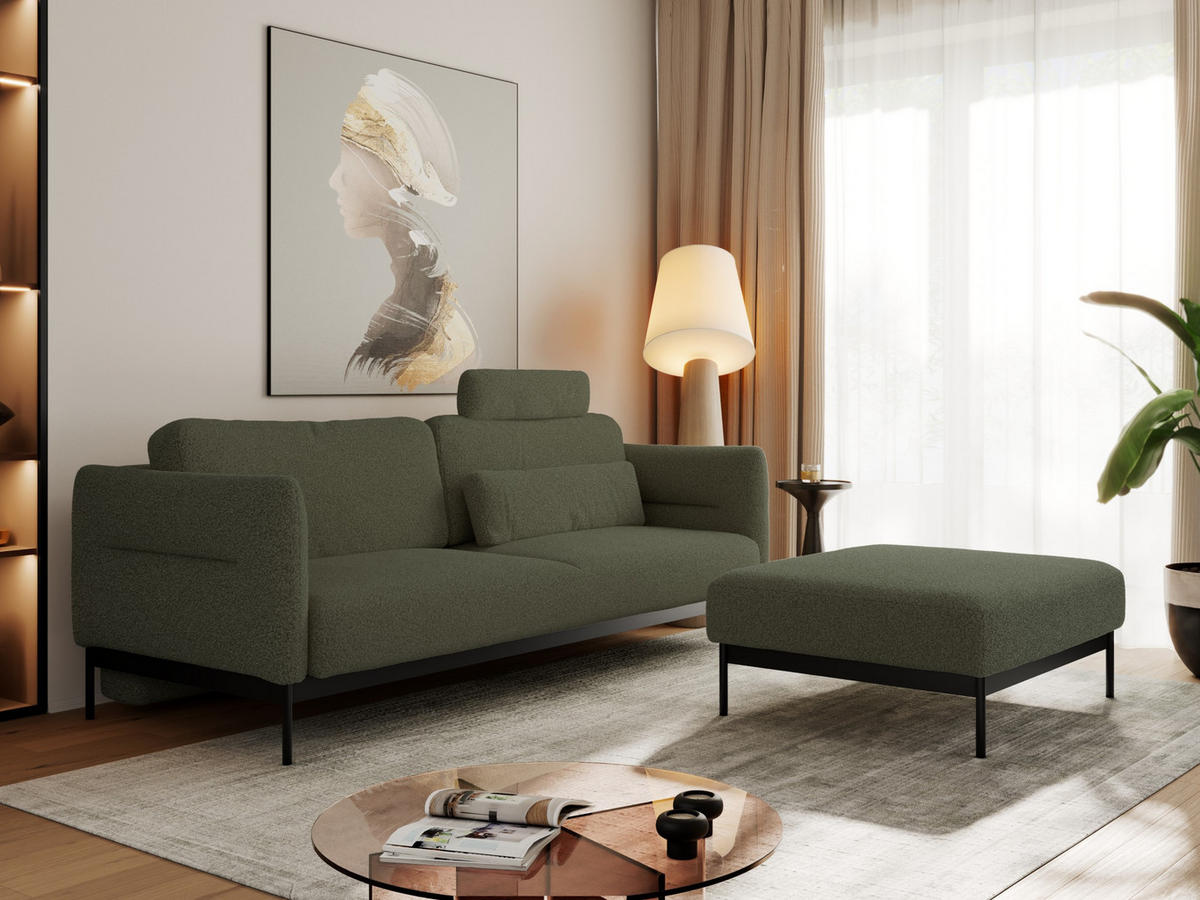 SCHLAFSOFA SALENTO Grün Boucle - Schwarz/Grün, Textil/Metall (221/82/193cm) - MKS