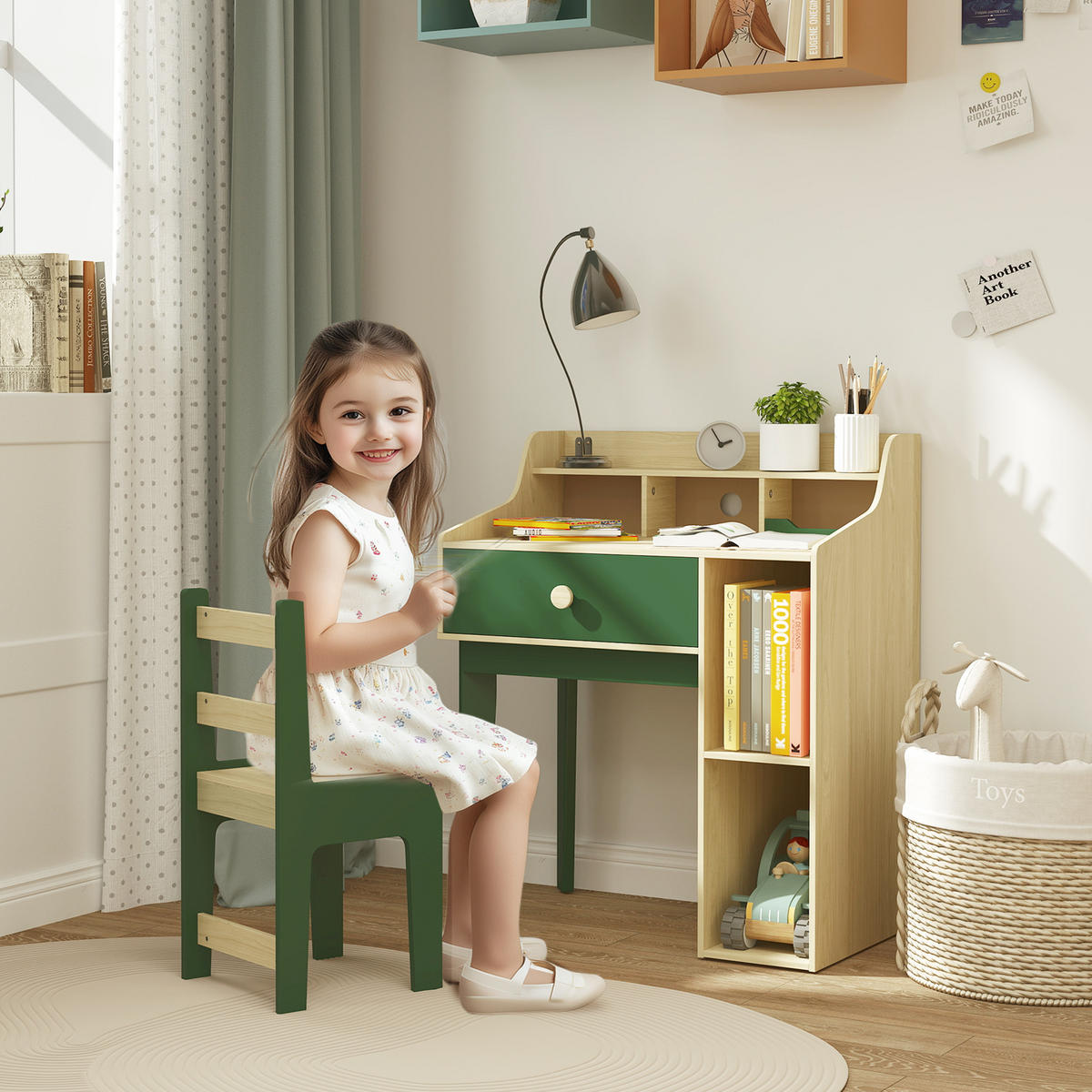 SCHREIBTISCH-SET DE-17519 mit Regalen und Schublade Grün - Grün, Holzwerkstoff (80.4/96/50cm) - ComfortXL