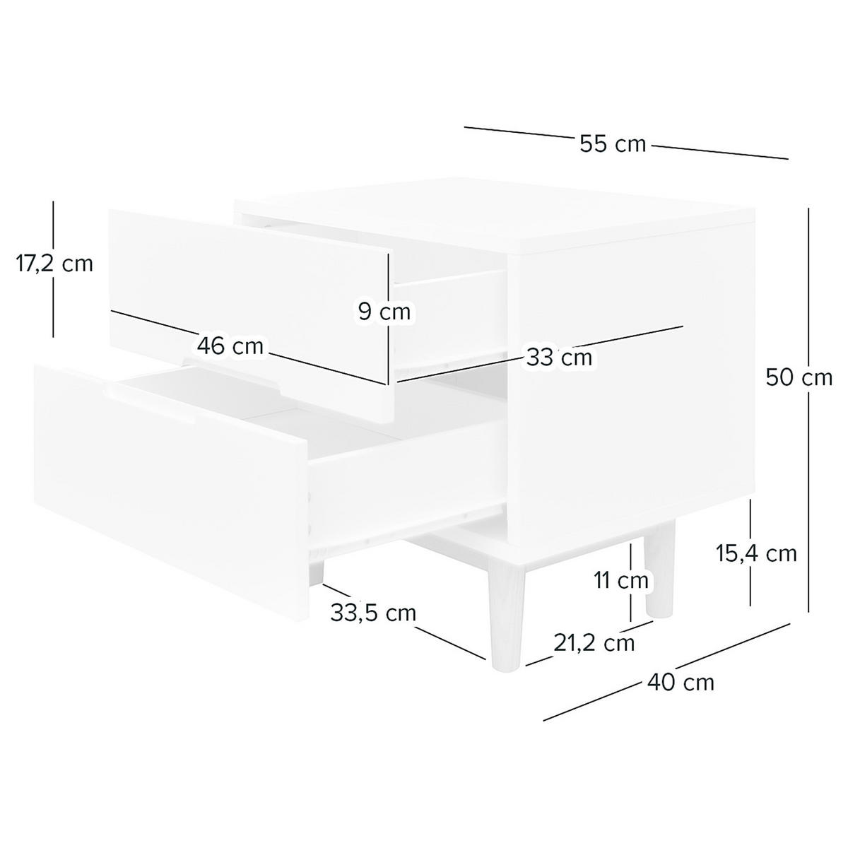 NACHTSCHRANK - Eichefarben/Weiß, Holzwerkstoff (55/50/40cm) - home24