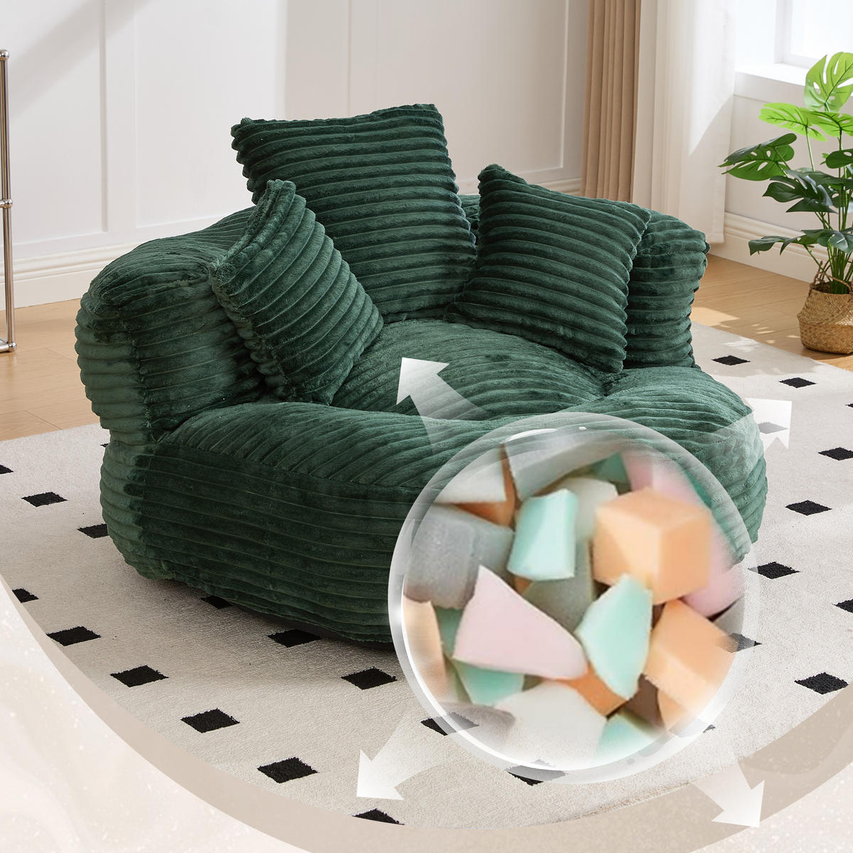 SITZSACK in Chenille mit 3 Kissen - Grün, Textil (108/52/108cm) - Urban Meuble