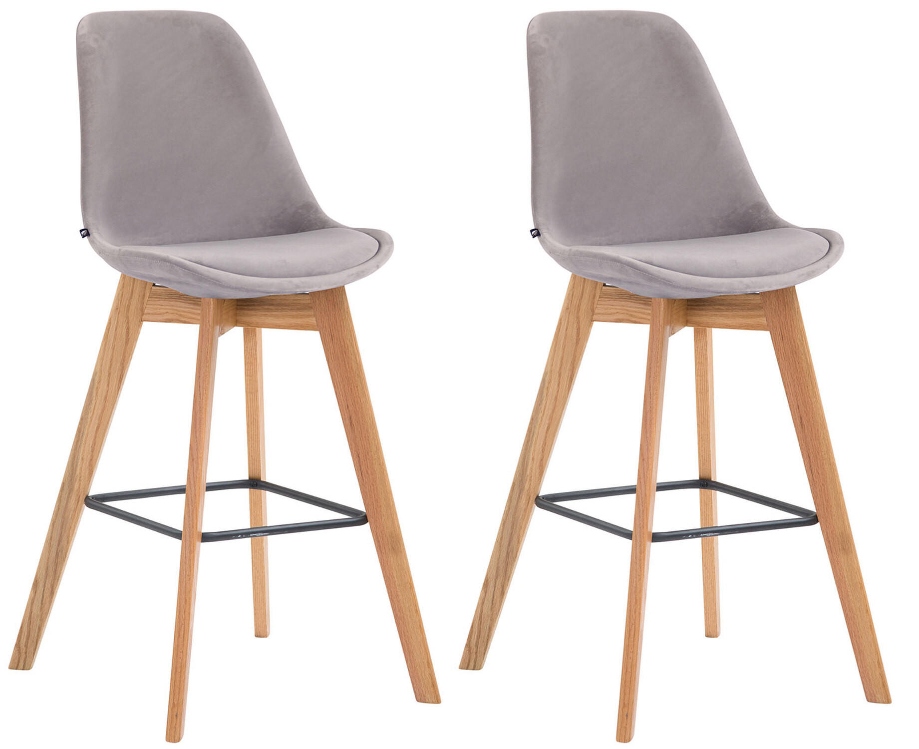 BARHOCKER Medoc, 2er Set, Gestell Natura, Samt Grau - Naturfarben/Grau, Holz/Textil (48/100/56cm) - TPFLiving