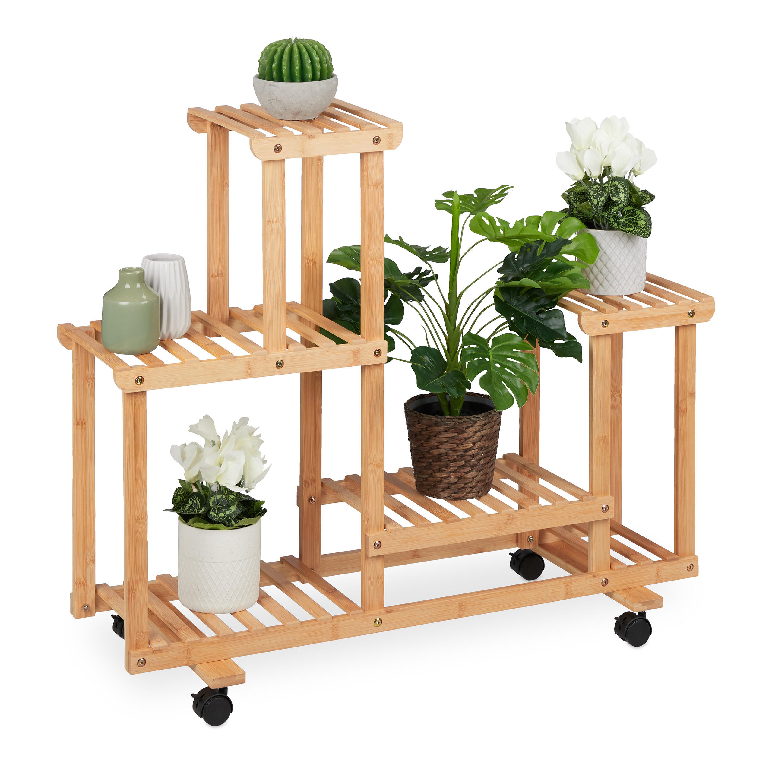 Relaxdays REGÁL přírodní bambus 6 polic s kolečky 79 cm
