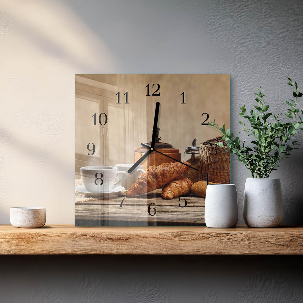 WANDUHR 30x30 cm - Croissants - Braun, Glas (30/30/0.4cm) - TULUP