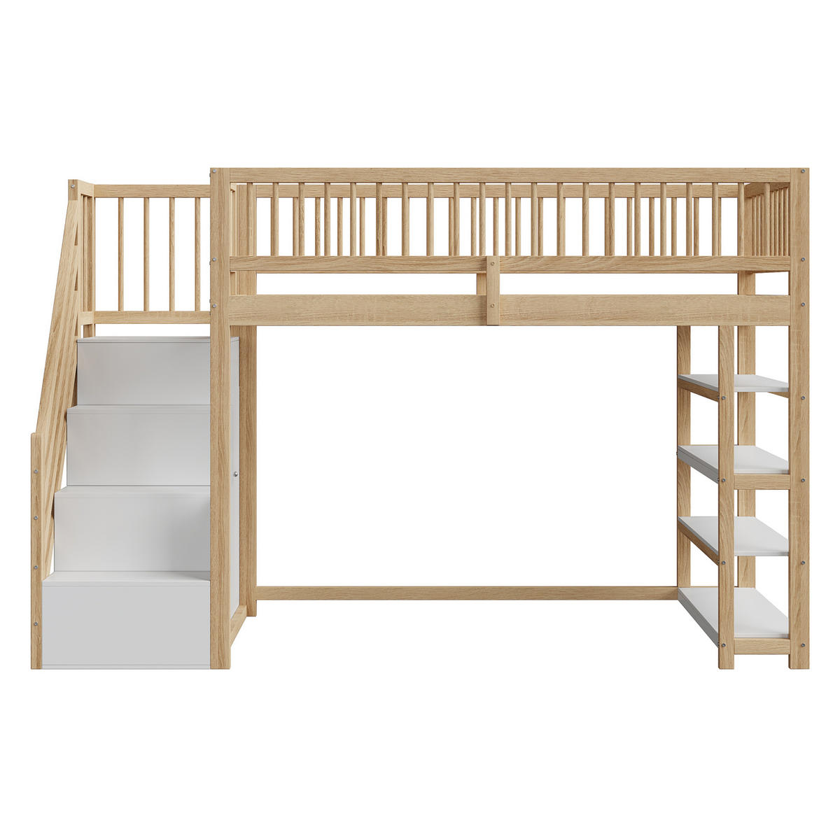 HOCHBETT 90/200 cm mit Kleiderschrank, Regalen und Sicherheitsleiter, farbe - Naturfarben, Holzwerkstoff (90/200cm) - Redom