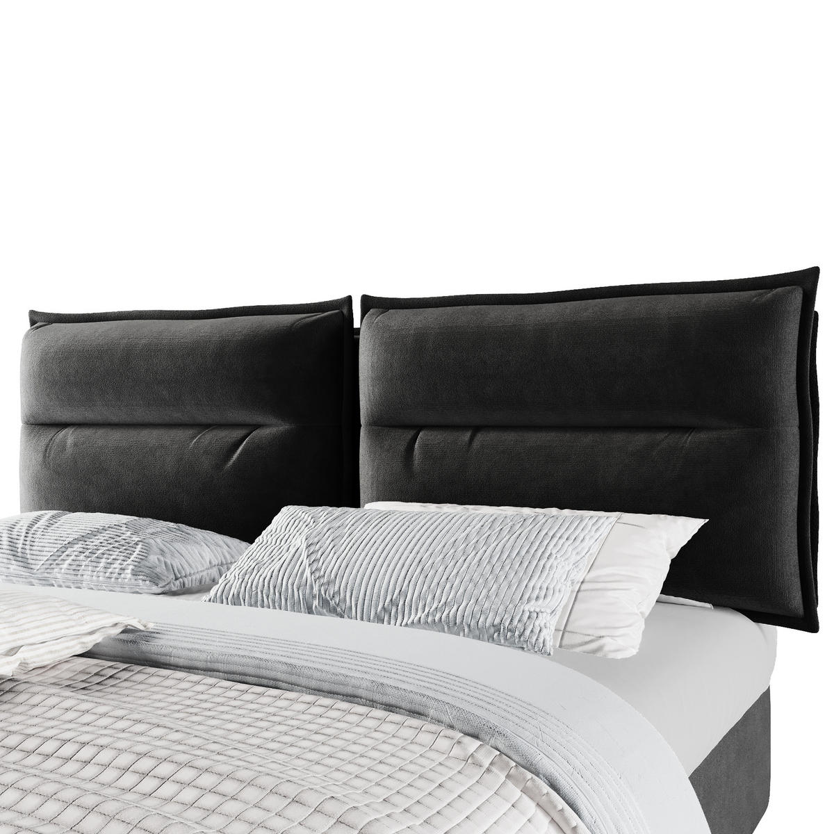 POLSTERBETT 140/200 mit hydraulischem Bettkasten, höhenverstellbarem Kopfteil und weichem Samtbezug in Schwarz - Schwarz, Holzwerkstoff/Textil (140/200cm) - EVRYAE