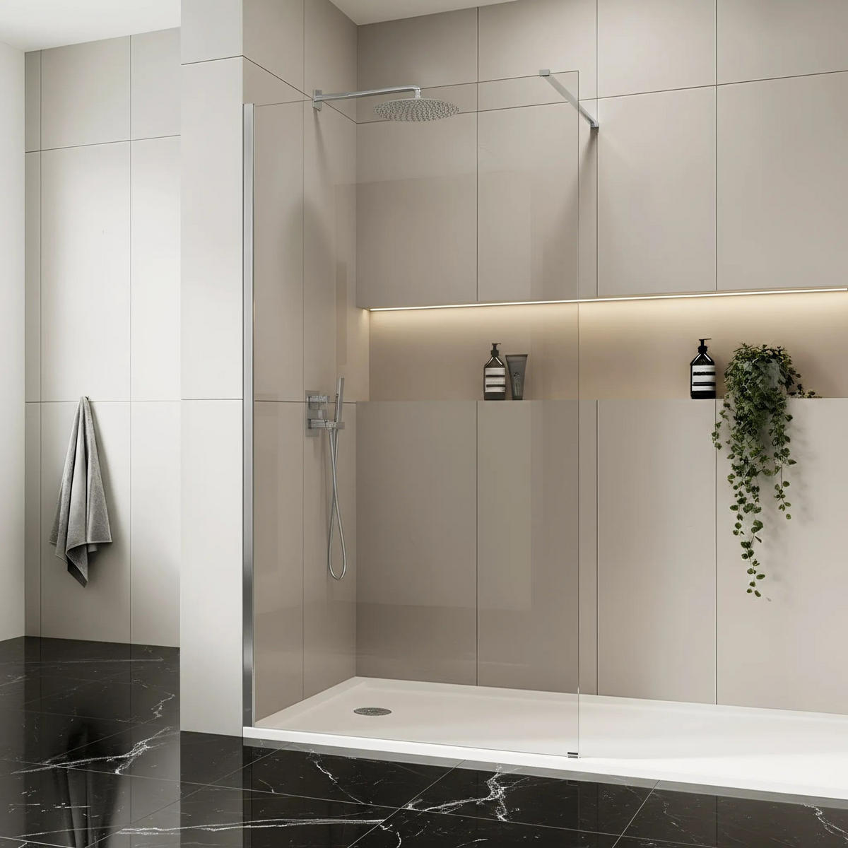 DUSCHWAND Rea Flexi Transparent / Chrome 80 - Chromfarben, Glas (120/80/195cm) - REA