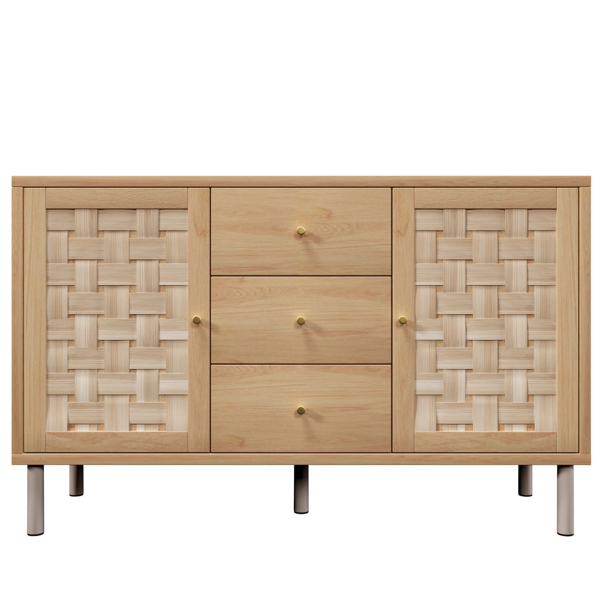 KOMMODE aus Holz 120x40x75 cm eichefarben mit 2 Türen, 3 Schubladen und höhenverstellbaren Einlegeböden - Nussbaumfarben, Holzwerkstoff (120/70/40cm) - Modfu