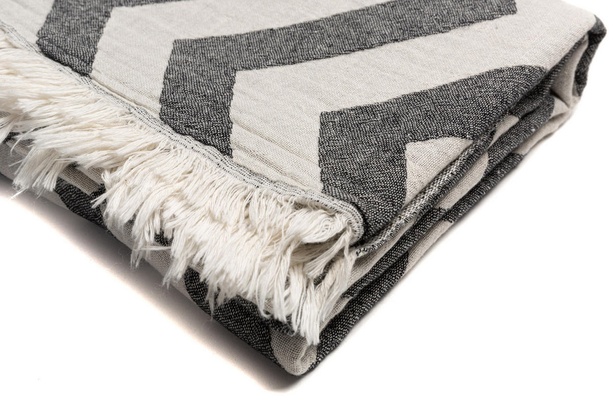 HAMAMTUCH Zickzack 100% Baumwolle 100x180 Schwarz - Schwarz, Textil (180/100cm) - Villa Möbel