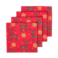 WEIHNACHTSSERVIETTEN Rentier, 4er-Set rote Stoffservietten 45/45 cm - Rot, Textil (45/45cm) - Homescapes