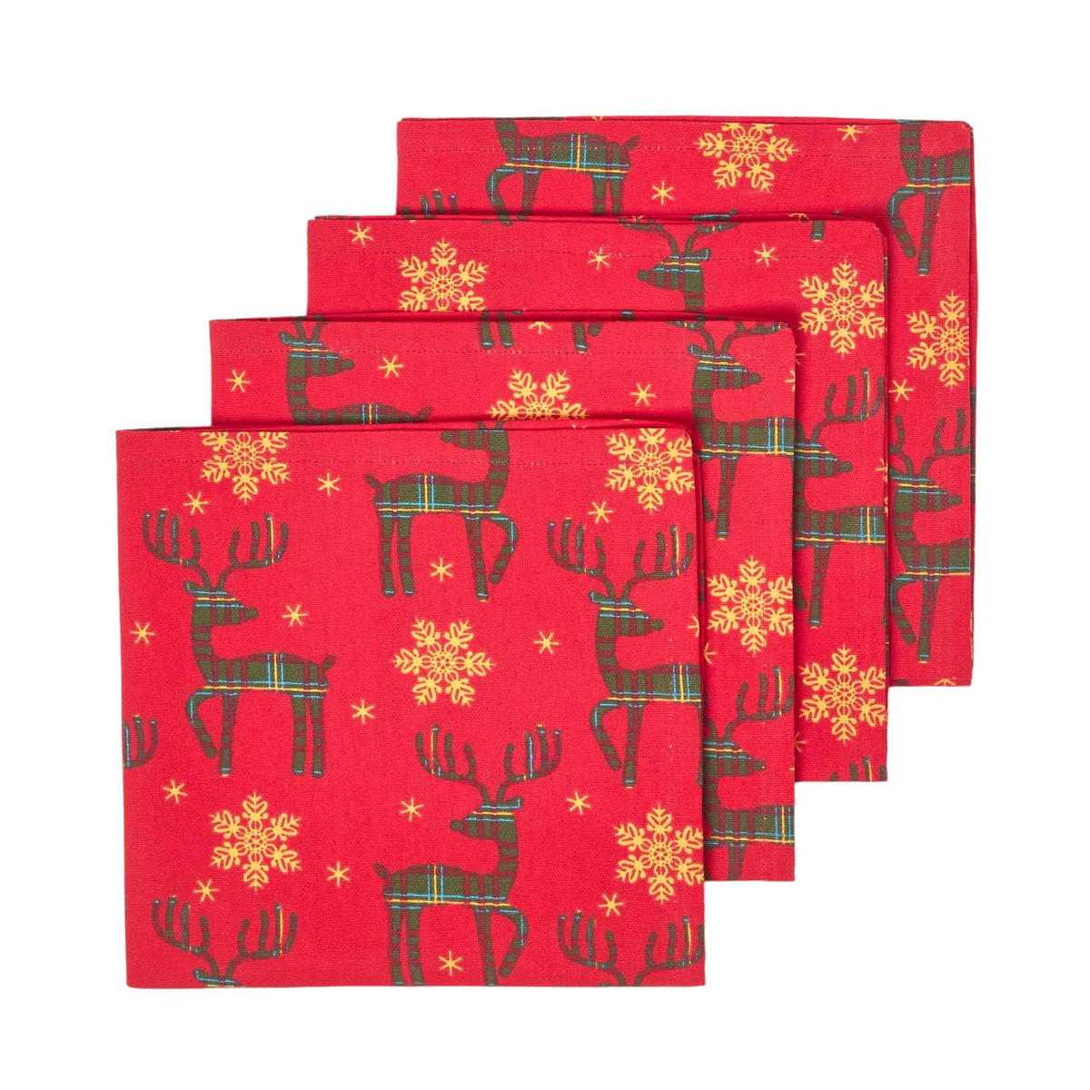WEIHNACHTSSERVIETTEN Rentier, 4er-Set rote Stoffservietten 45/45 cm - Rot, Textil (45/45cm) - Homescapes