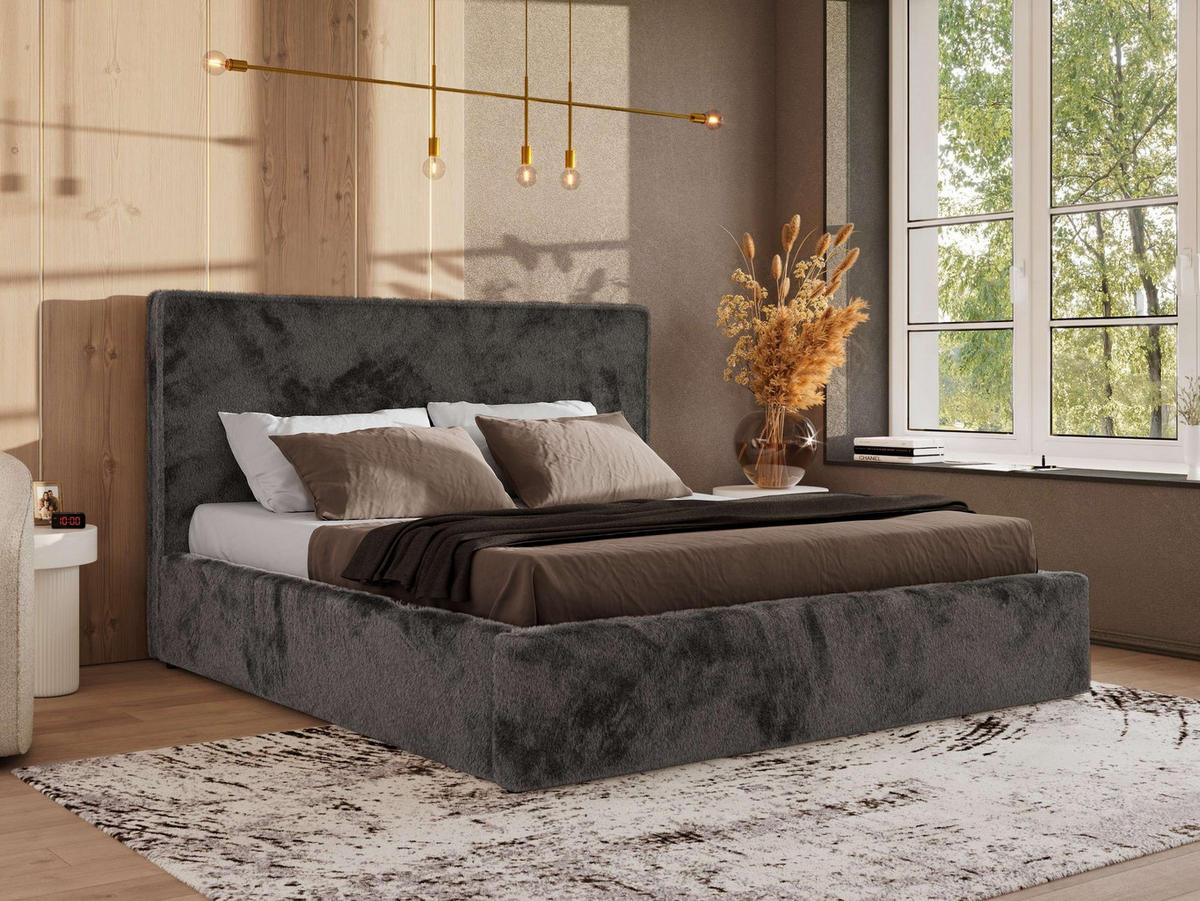 POLSTERBETT CORIVO CLASSIC 200/200 - Dunkelgrau Plüsch - ohne Matratze - Dunkelgrau, Textil (200/200cm) - MKS