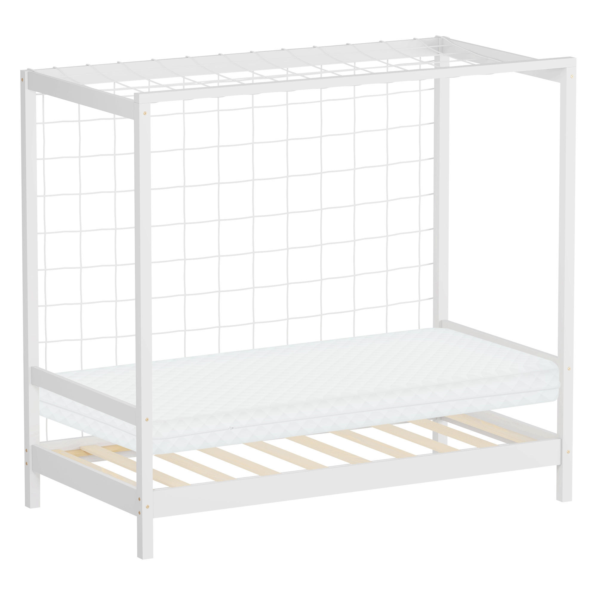 KINDERBETT Fußballtor mit Matratze 80x160 cm Weiß - Weiß, Holz (80/160cm) - ML-DESIGN