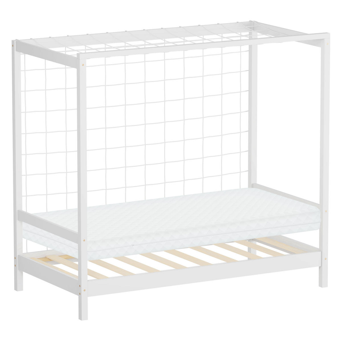 KINDERBETT Fußballtor mit Matratze 80x160 cm Weiß - Weiß, Holz (80/160cm) - ML-DESIGN