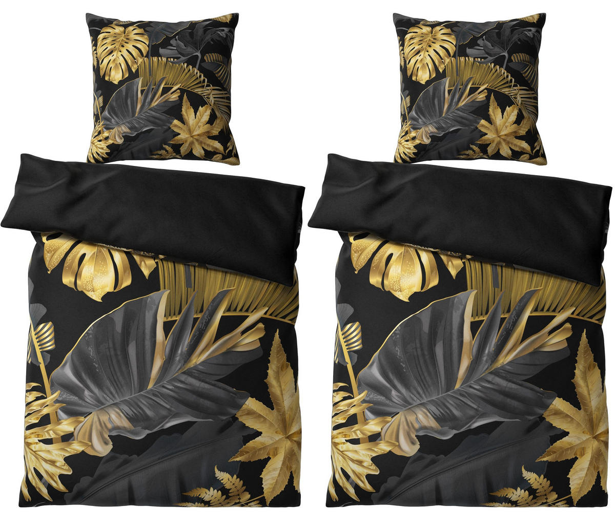 BETTWÄSCHE 4-teilig Floral - Schwarz, Naturmaterialien (135/200cm) - Sanilo