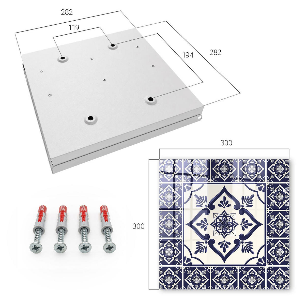 SCHLÜSSELBOX Weiß 30x30 cm – Türöffnung nach rechts - Klassische Eleganz - Dunkelblau, Metall (30/30/5cm) - TULUP
