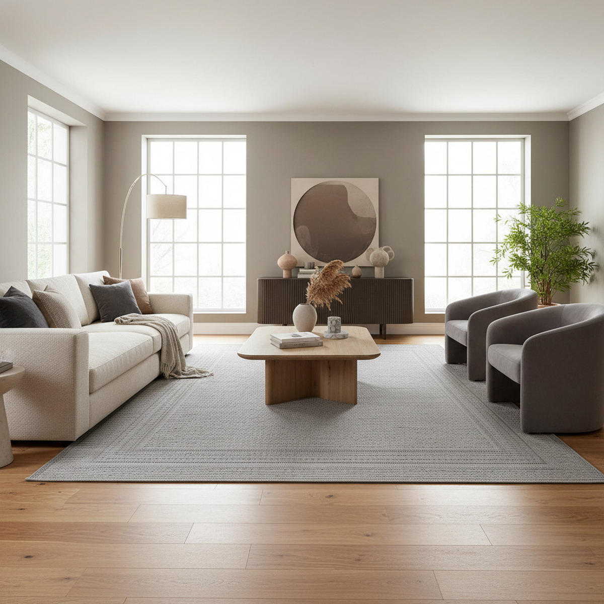 TEPPICH Outdoor Flachgewebe Bordürenmuster Polypropylen Terrasse Grau Rechteckig 120x170 - Grau, Textil (120/170cm) - KADIMA DESIGN